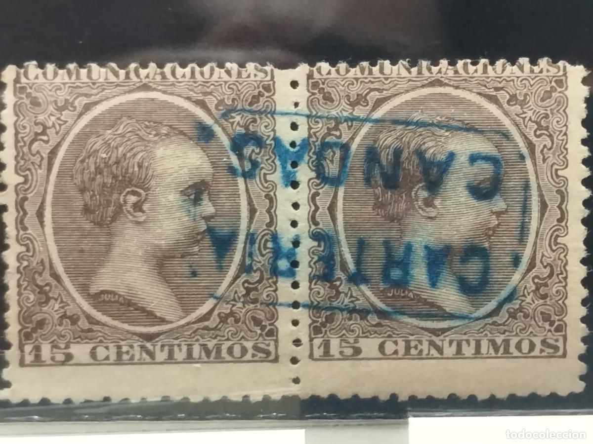 Stamps: BZB EDIFIL 219. ALFONSO XIII. PELON. CARTERIA DE CANDAS EN PAREJA. OVIEDO. LUJO.