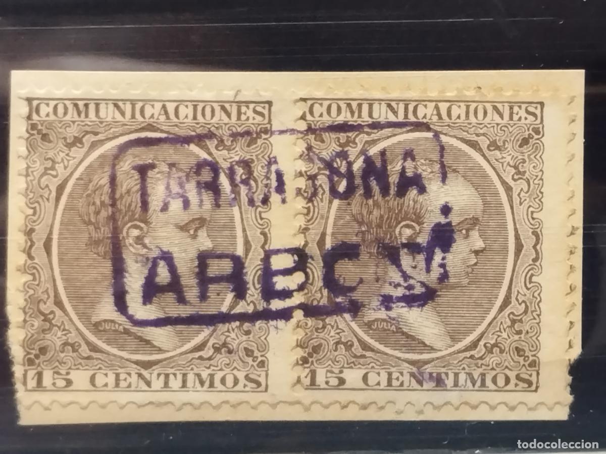 Stamps: BZB EDIFIL 219. ALFONSO XIII. PELON. CARTERIA DE ARBOS EN PAREJA. TARRAGONA. MUY BONITA.