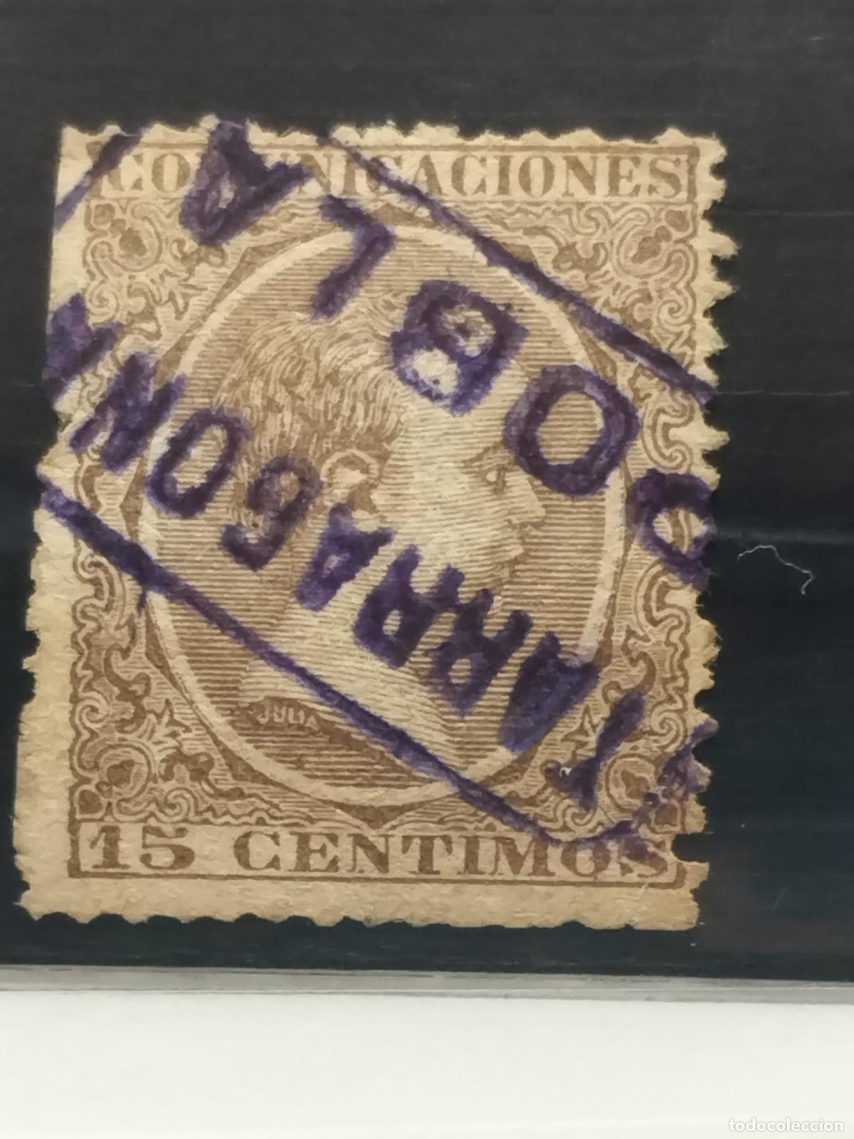 Sellos: BZB EDIFIL 219. ALFONSO XIII. PELON. CARTERIA DE POBLA. TARRAGONA. LUJO.