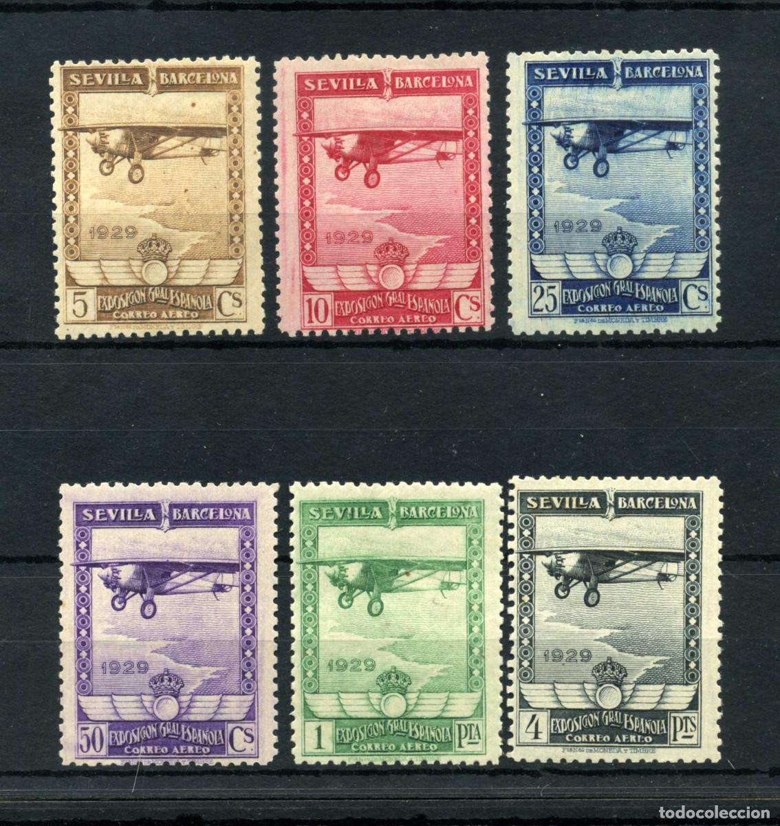 Timbres: XS- EXPOSICIONES 1929 A&eacute;reo Serie NUEVOS con y sin Fijasellos Ed. 448-453