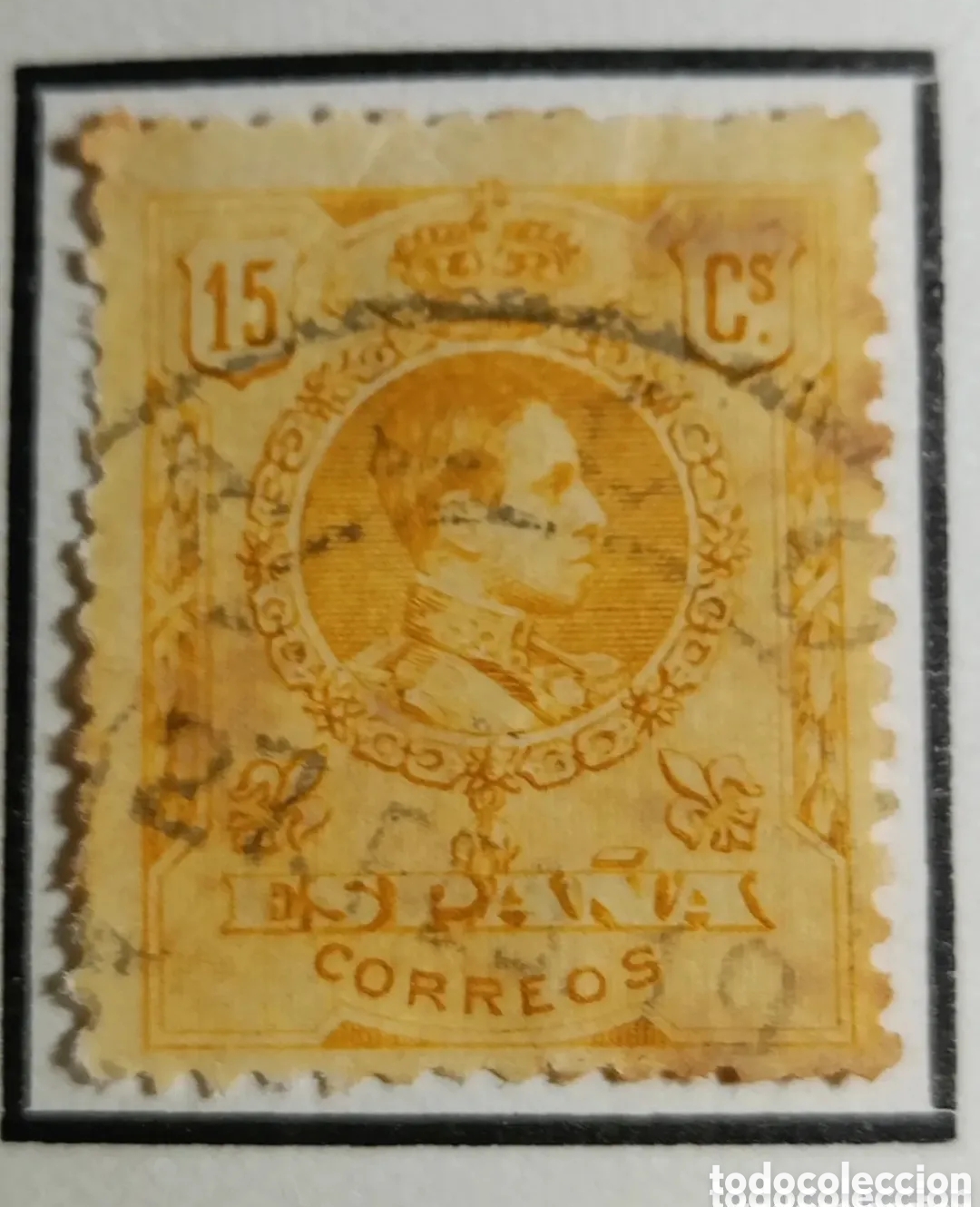 Briefmarken: Sello Espa&ntilde;a 1909.- ALFONSO XIII MEDALLON. 15 CTS amarillo