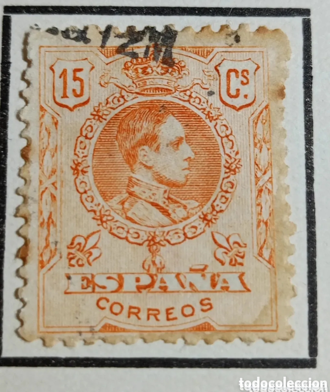 Sellos: Sello Espa&ntilde;a 1909.- ALFONSO XIII MEDALLON. 15 CTS bistre