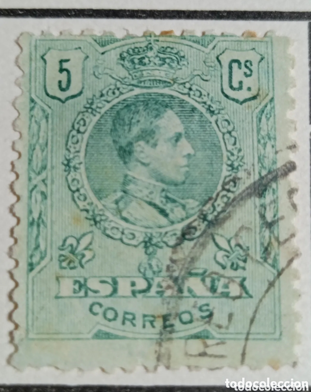 Sellos: Sello Espa&ntilde;a 1909.- ALFONSO XIII MEDALLON. 5 CTS verde