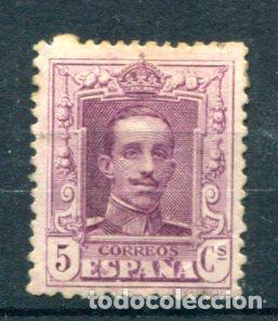 Sellos: Edifil 311. 5 cts. Alfonso XIII, tipo Vaquer, color lila claro. Nuevo con goma y papel pegado.