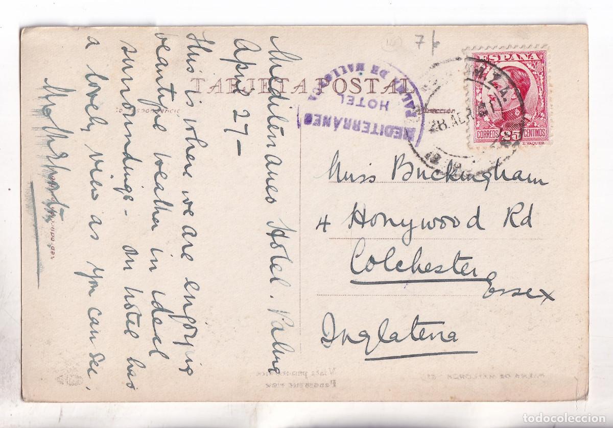 Briefmarken: POSTAL. PALMA DE MALLORCA. BALEARES. HOTEL MEDITERR&Aacute;NEO. 1931. A INGLATERRA