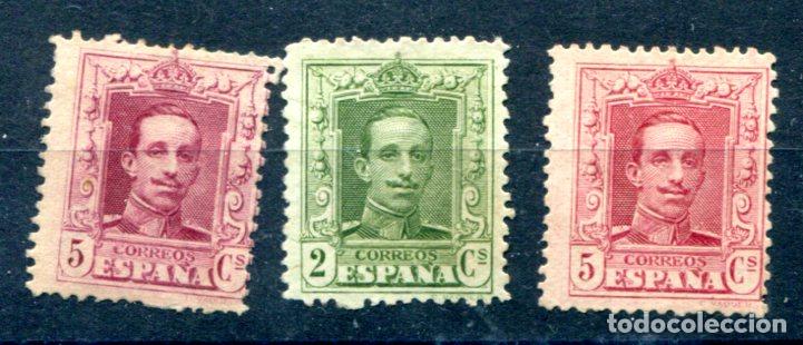Sellos: Edifil 310 al 312 2 cts y dos de 5 cts de Alfonso XIII tipo Vaquer. Nuevos sin goma.
