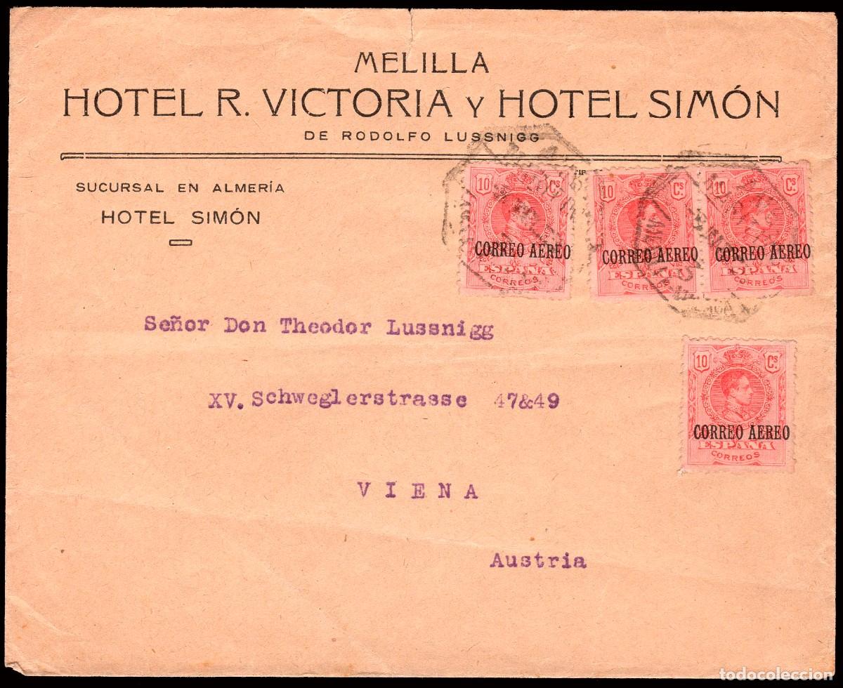 Sellos: Melilla - Edi o 293(4) - Sobre membrete &rdquo;Hotel...&rdquo; -Mat &rdquo;AMB. Mar&iacute;timo 8/Jul/24 - Melilla - M&aacute;laga&rdquo;