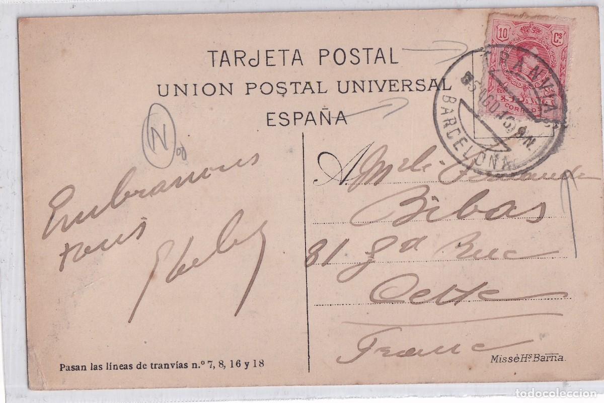 Sellos: Postal Barcelona Rambla Catalu&ntilde;a circulada matasello Tranv&iacute;a Barcelona.