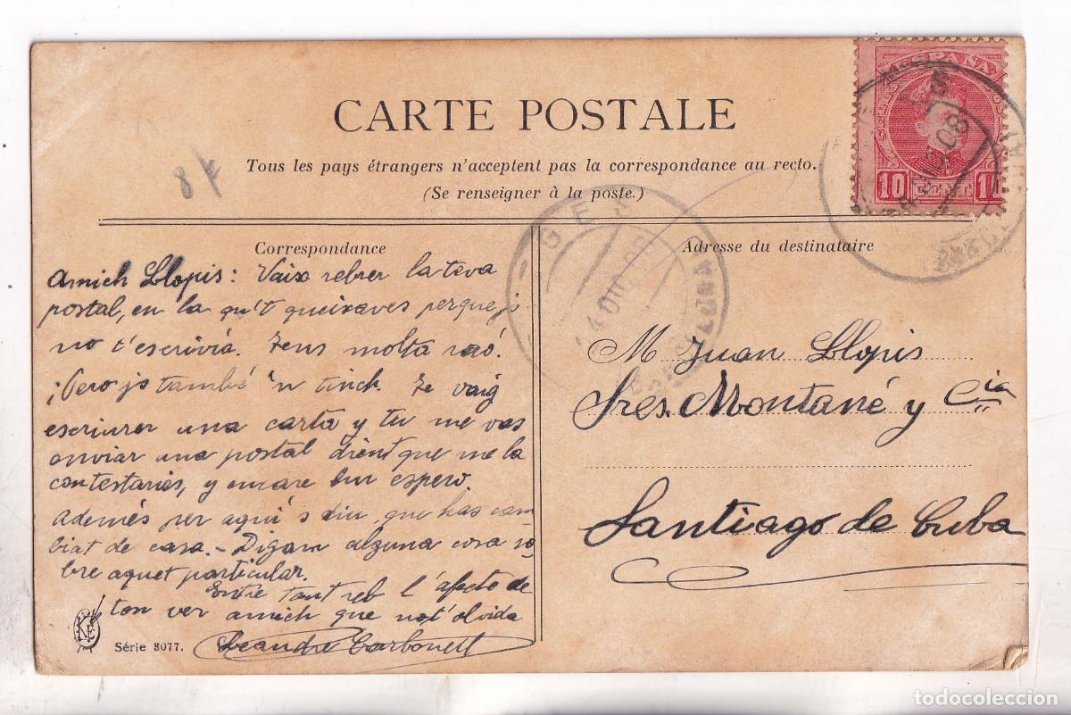 Sellos: POSTAL. SITGES. BARCELONA. 1908. CADETE. A CUBA