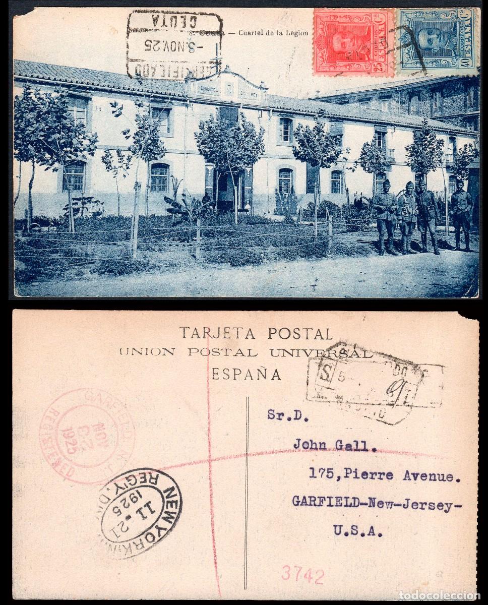 Sellos: Ceuta - Edi o TP 317+319 - Postal &rdquo;Ceuta - Cuartel Legi&oacute;n&rdquo; - Mat &rdquo;Certificado 03/Nov./25 - Ceuta&rdquo;