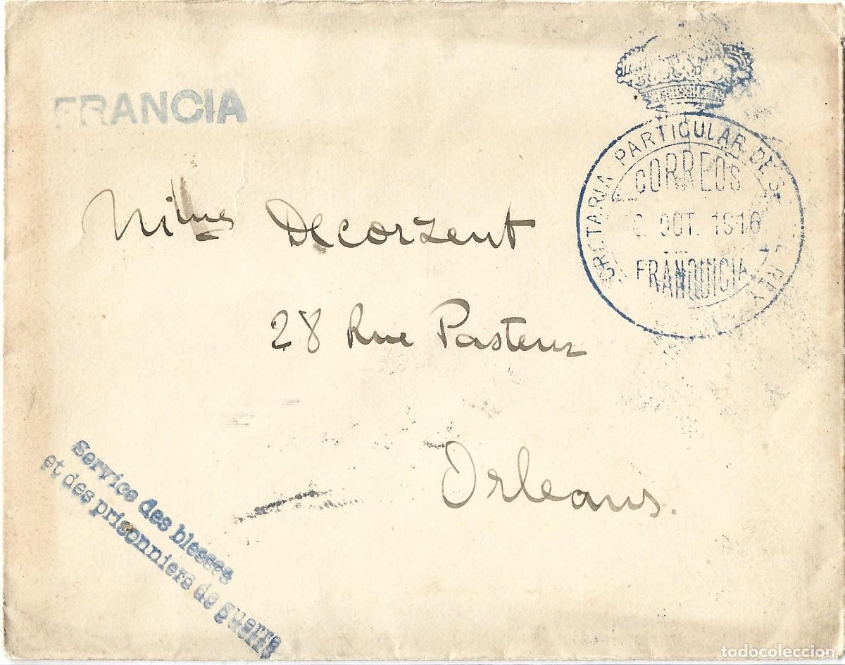 Sellos: 1916 carta franquicia Secretaria Particular S.M. el rey Alfonso XIII a Francia. 1&ordf; Guerra mundial