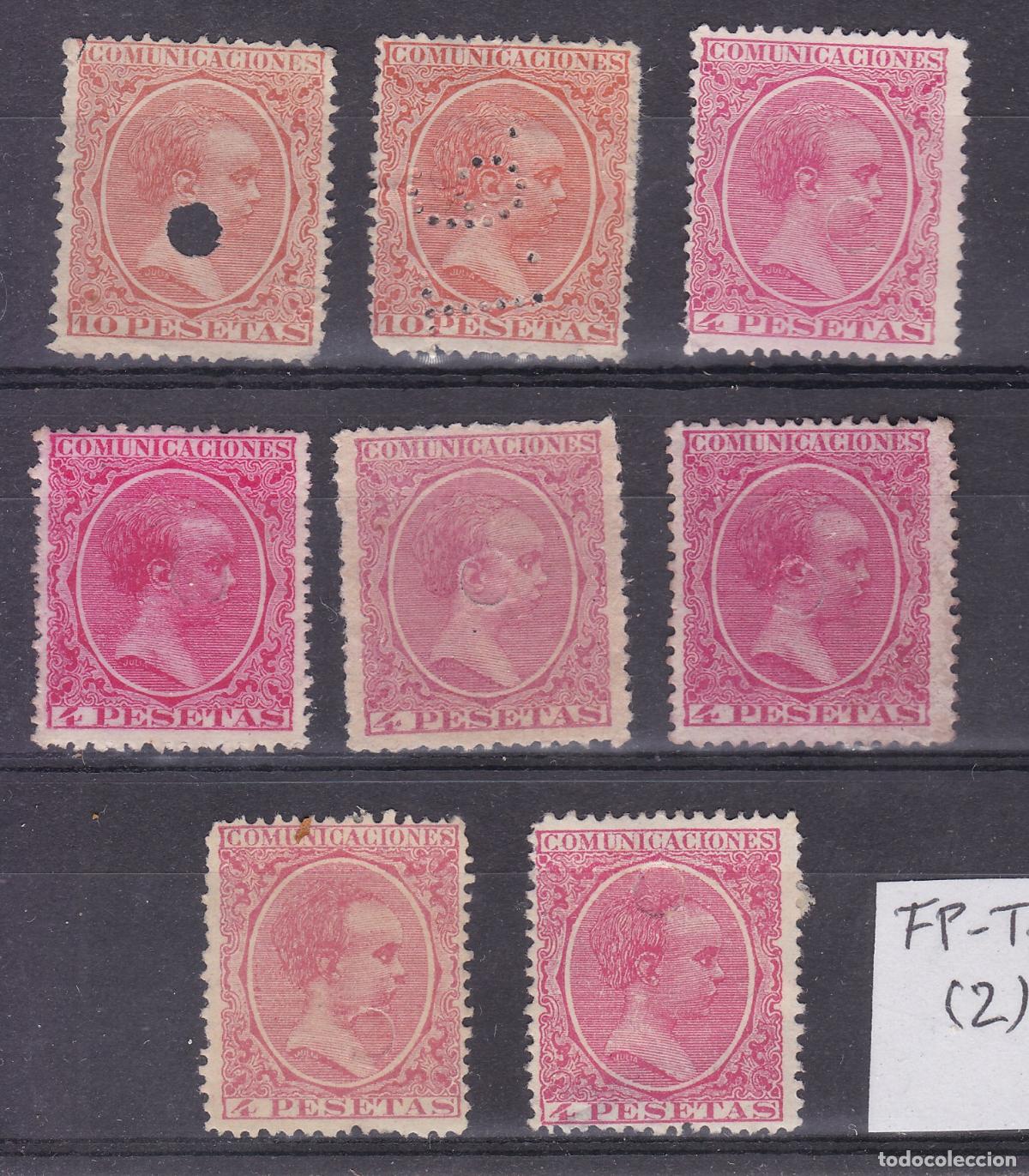Sellos: AA39- Alfonso XIII Pel&oacute;n 4/10 Ptas x 8 Sellos TELEGRAFOS . Colores . Incluye 2 FALSOS POSTALES