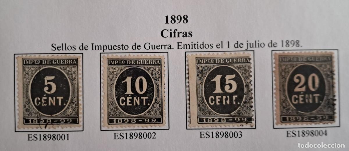 Sellos: serie completa de sellos de Espa&ntilde;a usados, impuesto guerra, cifras, a&ntilde;o 1898. edifil 233-239.