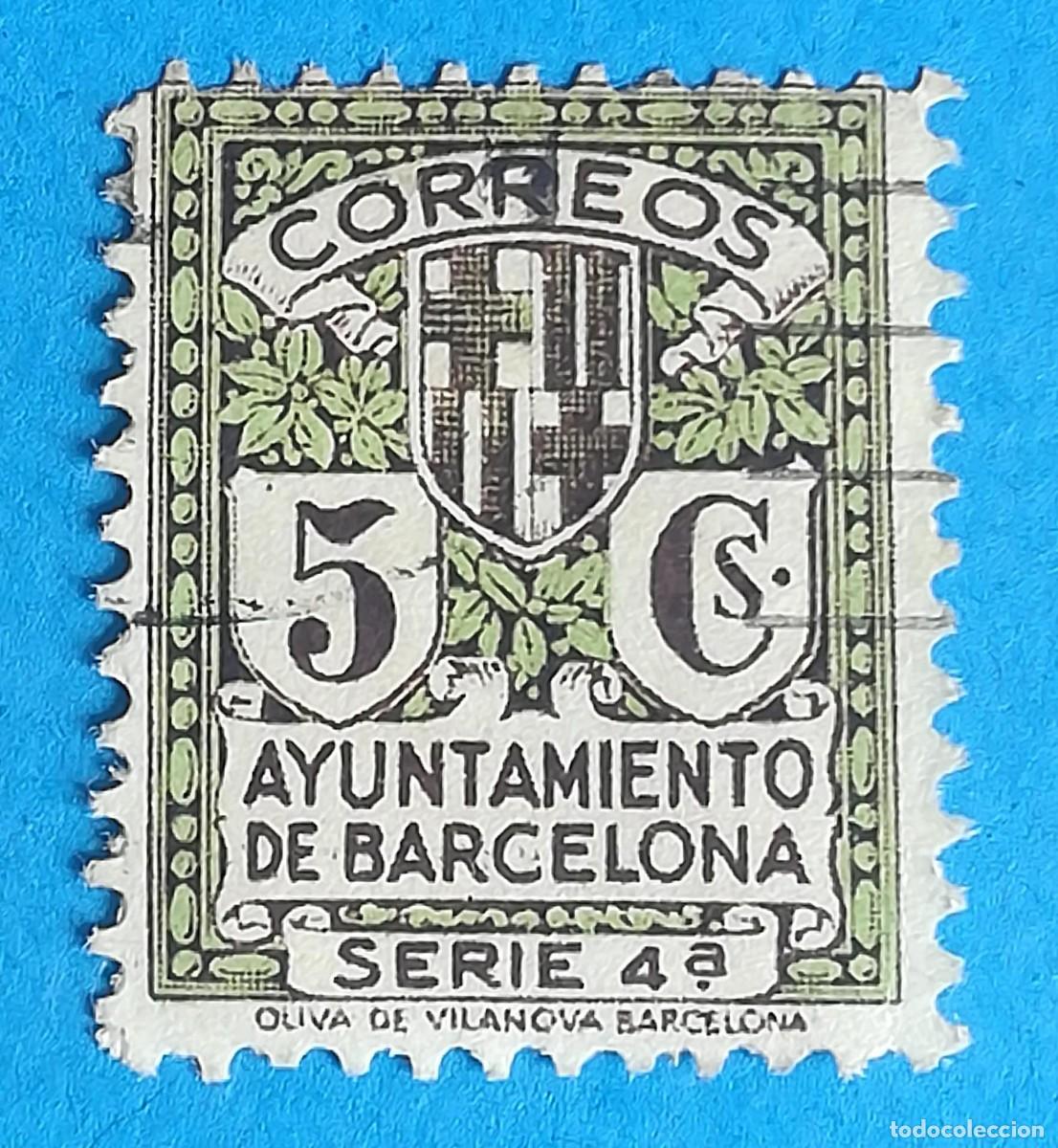 Sellos: Ayuntamiento de Barcelona. Serie 4&ordf;. Oliva de Vilanova. 5 C&eacute;ntimos. Edifil 12.