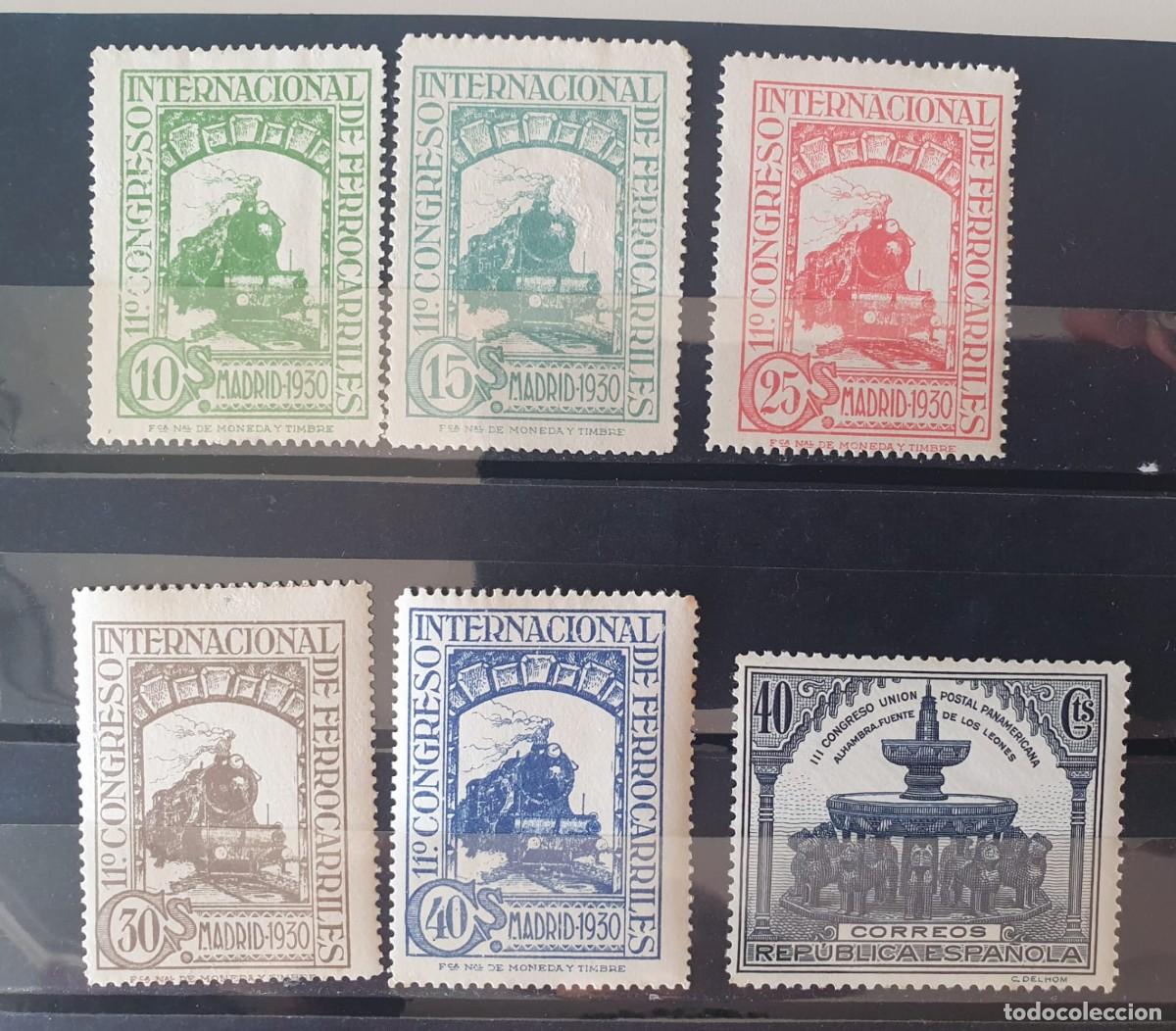 Sellos: EDIFIL 472 + 473 + 475 + 476 + 477 + 609 ** FERROCARRILES ESPA&Ntilde;A 1930