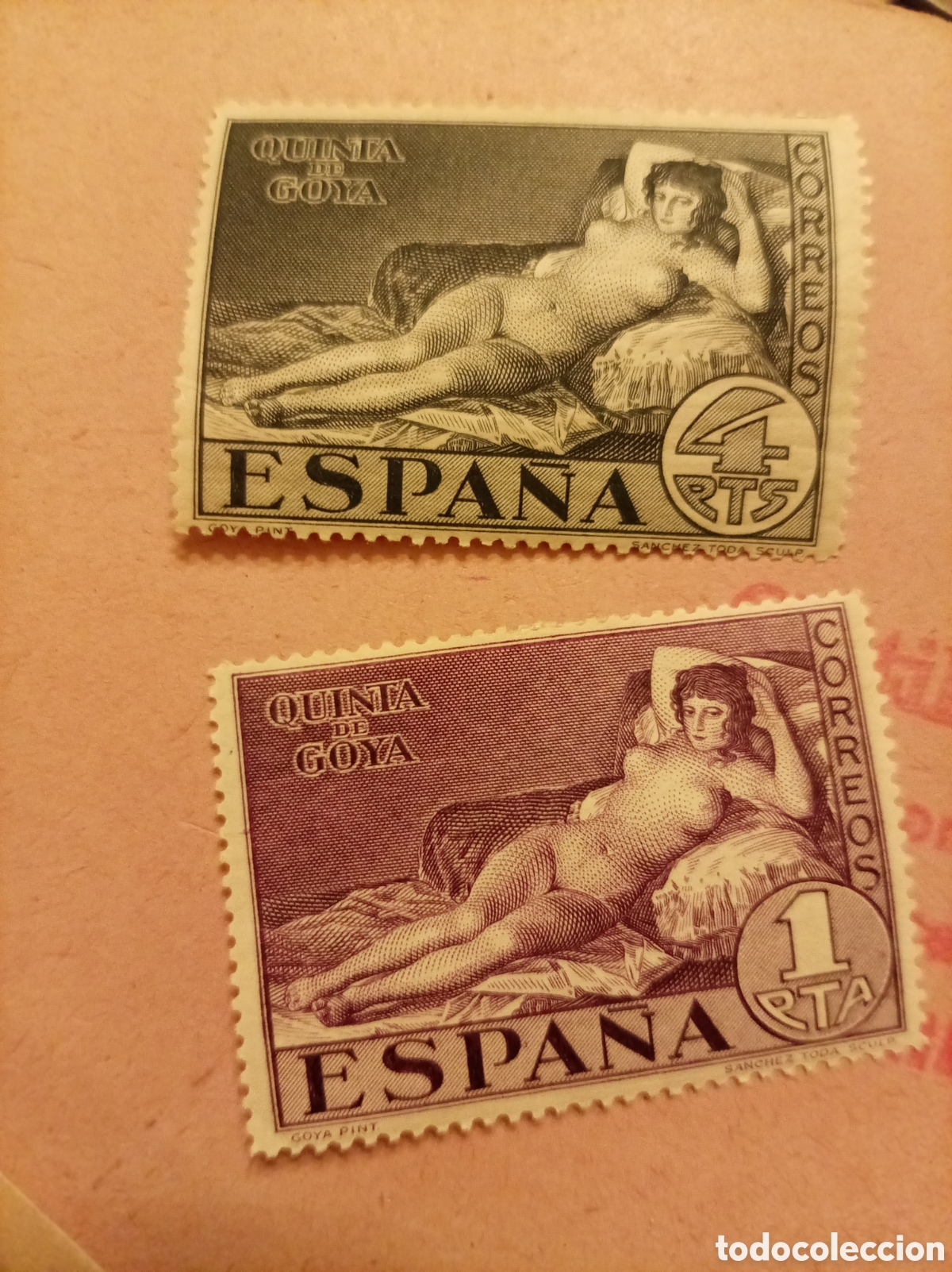 Sellos: Espa&ntilde;a 1930 Edifil 513 y 514 - Quinta de Goya Maja Desnuda - 1 PTA y 4 PTAS - Lote 2 sellos