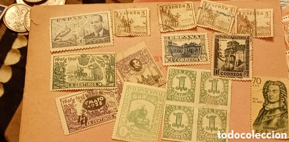 Sellos: Lote 16 Sellos Espa&ntilde;a Antiguos 1905-1940 - Quijote, Rep&uacute;blica, Franco, Cifra 1 Cts - Con Charnela
