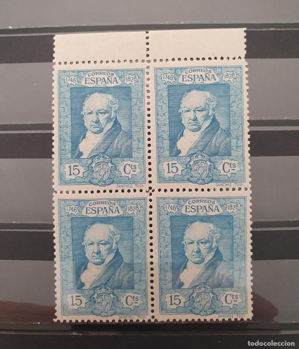 Sellos: EDIFIL 505 ** BLOQUE 4 BORDE HOJA GOYA 15 CTOS AZUL ESPA&Ntilde;A 1930