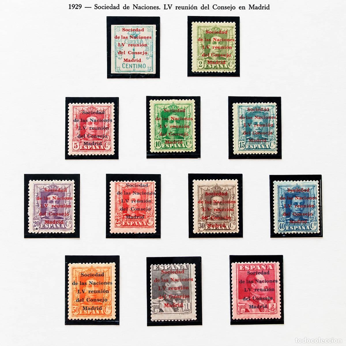 Sellos: Edifil 455-466, Alfonso XIII, Sociedad de Naciones, nuevos con goma y sin charnela, 1929