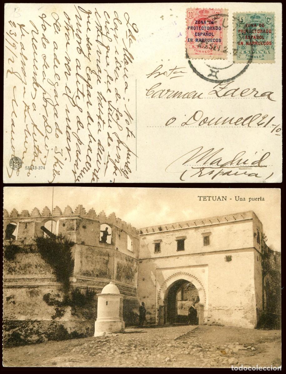 Sellos: Ceuta - o TP sellos Marruecos Esp. - Postal &rdquo;Tetu&aacute;n - Puerta&rdquo; Mat &rdquo;Ceuta 23/09/22&rdquo; a Madrid
