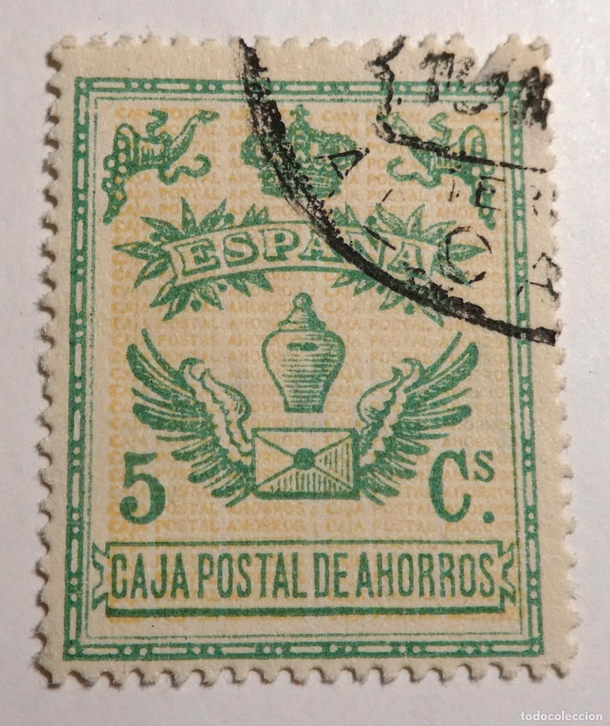 Sellos: Sello FISCAL. CAJA POSTAL DE AHORROS 5 CTS 1918. CORONA REAL.