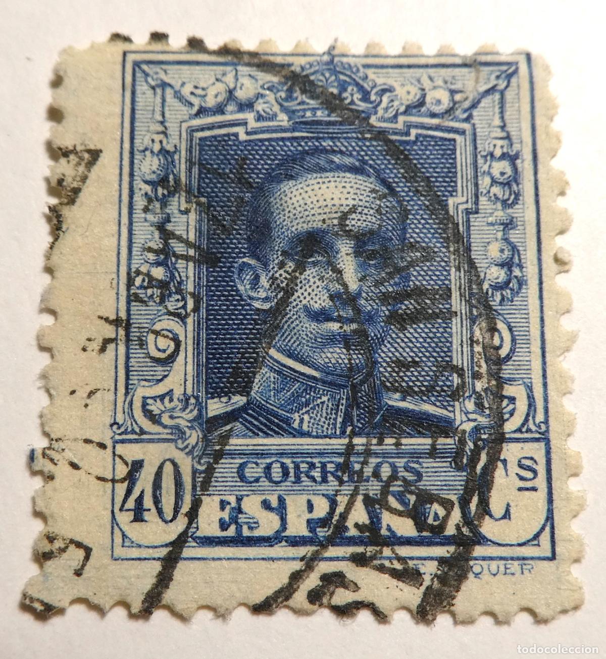Sellos: Sello postal Espa&ntilde;a Alfonso XIII 40 c&eacute;ntimos de 1922 (Tipo Vaquer), matasellos de S.Sebastian