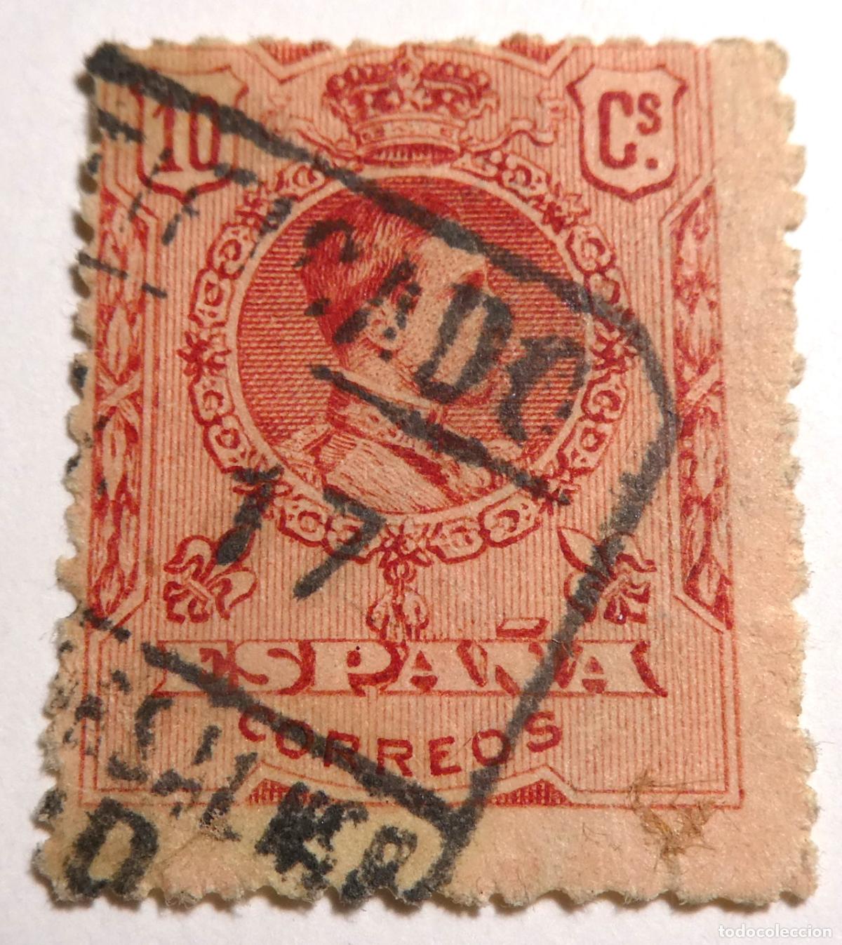 Sellos: Sello postal Espa&ntilde;a Alfonso XIII 10 c&eacute;ntimos de 1909 Tipo Medallon