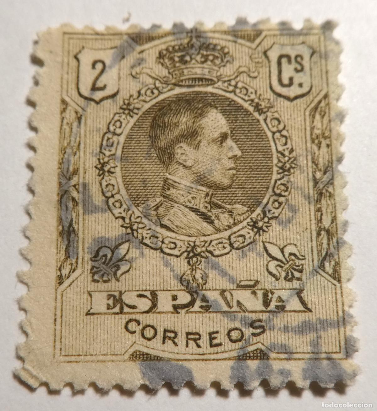 Sellos: Sello postal Espa&ntilde;a Alfonso XIII 2 c&eacute;ntimos de 1909 Tipo Medallon