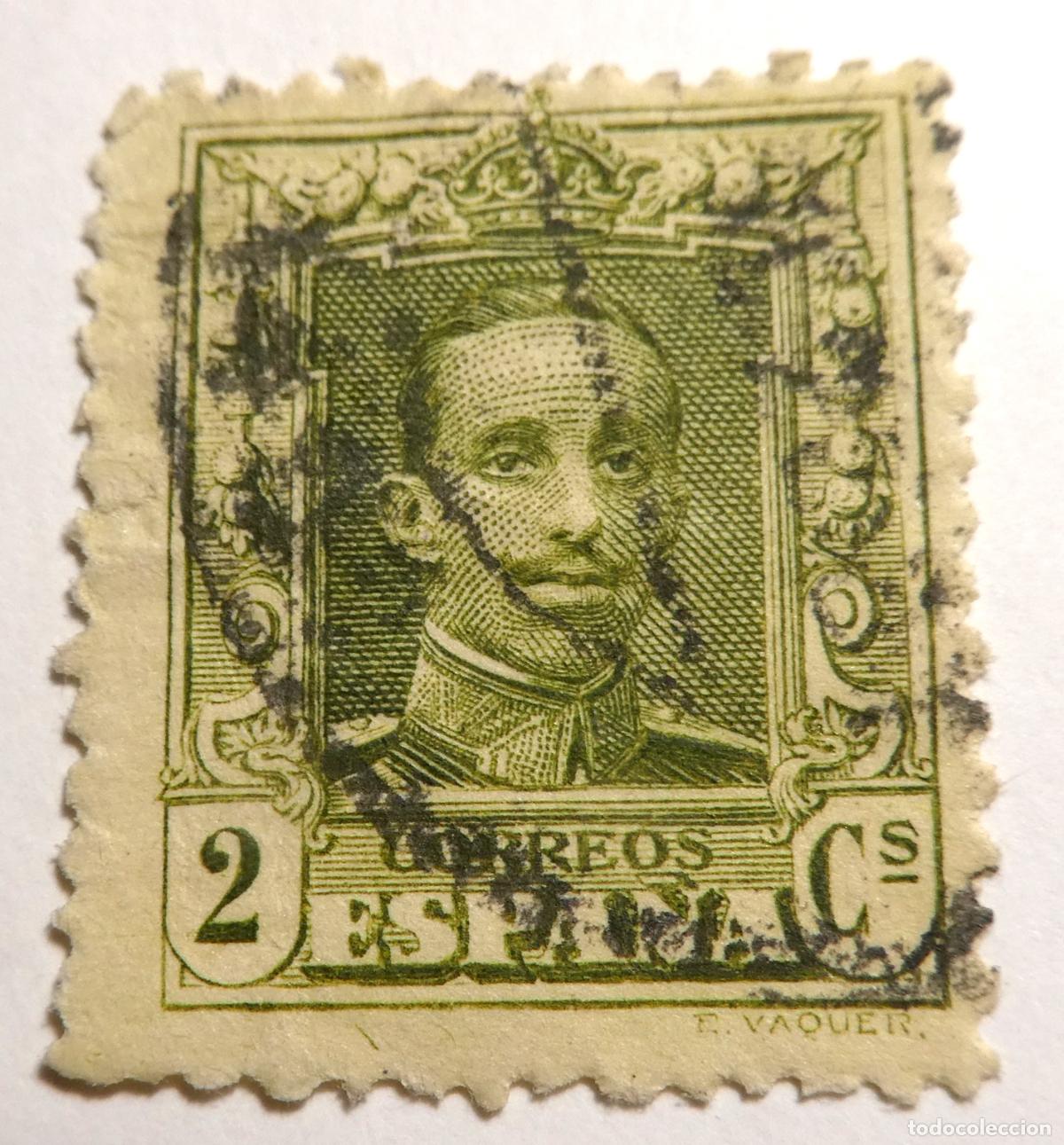 Sellos: Sello postal Espa&ntilde;a Alfonso XIII 2 c&eacute;ntimos de 1922 Tipo Vaquer