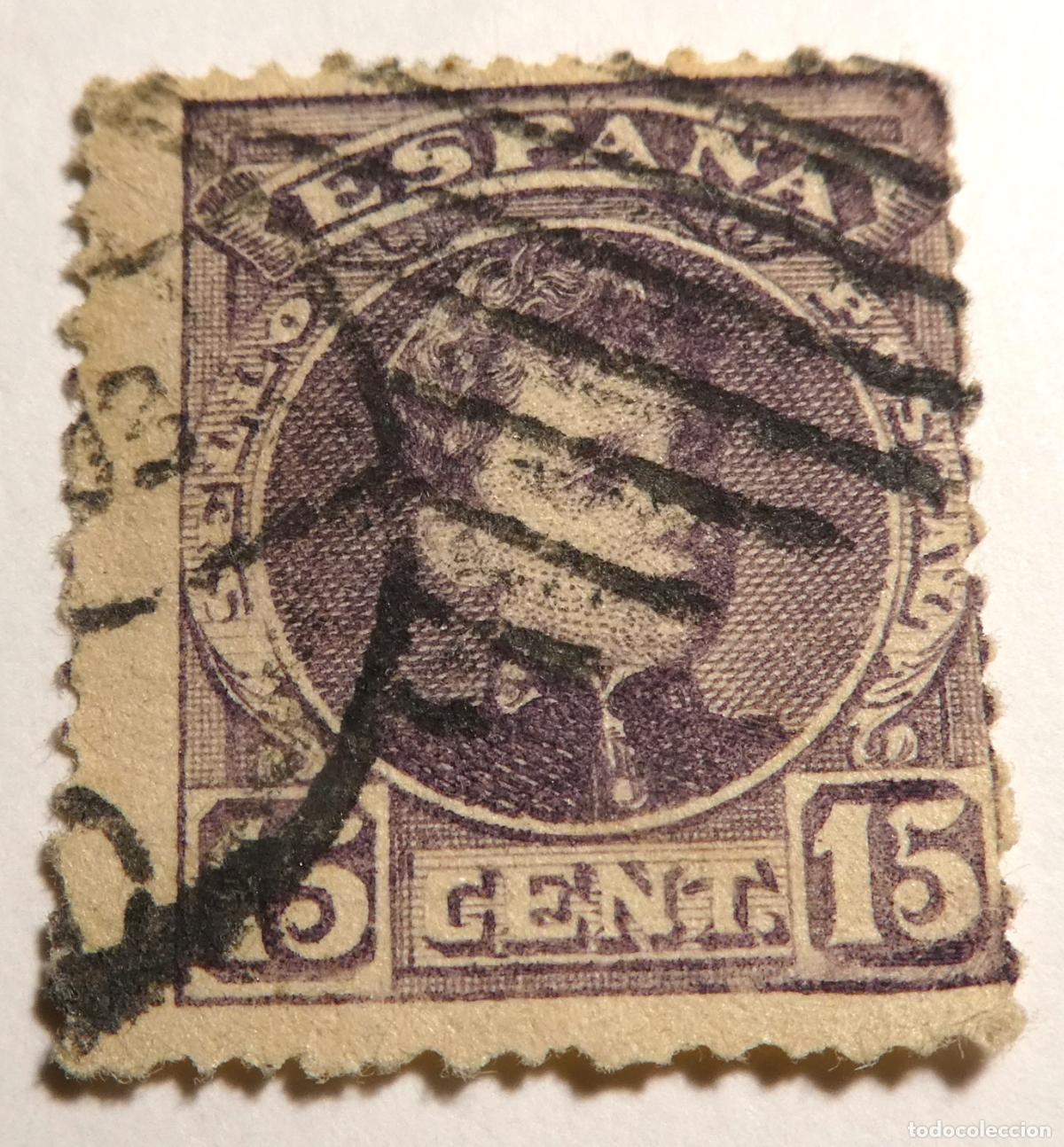 Sellos: Sello postal Espa&ntilde;a Alfonso XIII 15 c&eacute;ntimos de 1901 Tipo Cadete