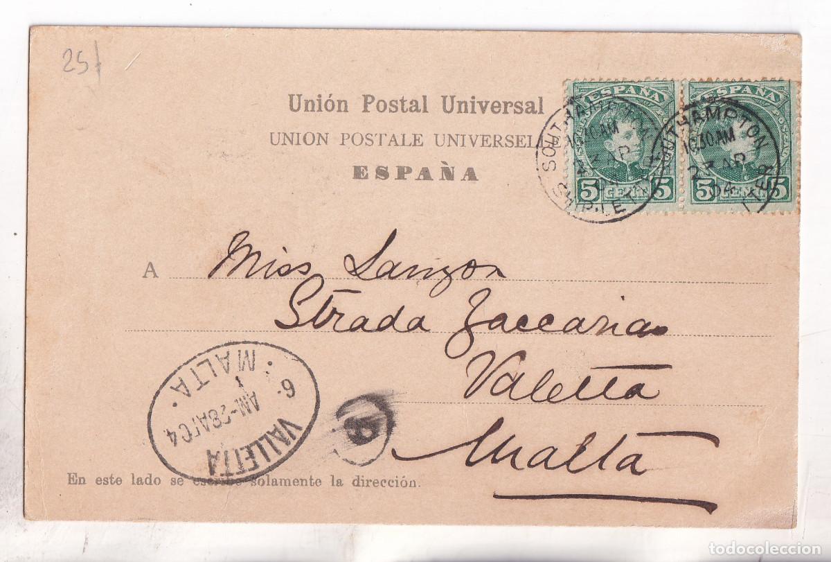 Sellos: BONITA POSTAL ARUCAS. GRAN CANARIA. PAQUEBOTE. 1904. A MALTA. CANARIAS