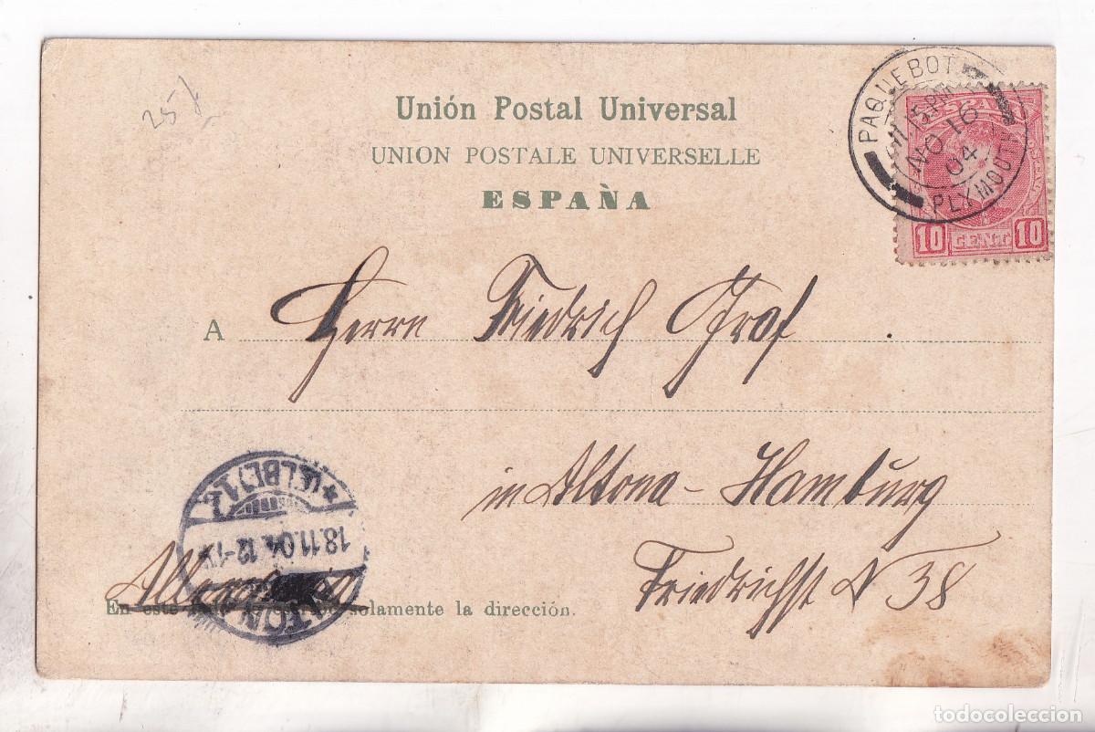 Sellos: POSTAL. PAQUEBOT PLYMOUTH. 1904. LA PALMA. CANARIAS. A ALEMANIA