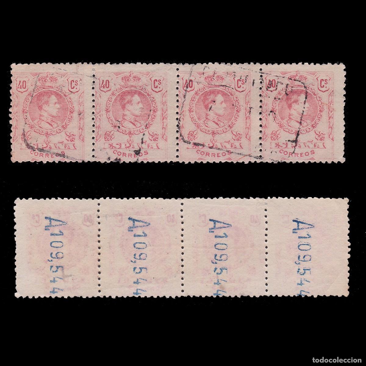 Sellos: Alfonso XIII 1909-1922 .40c. Blq4 Matasello. Edifil 276 + OBSEQUIO.