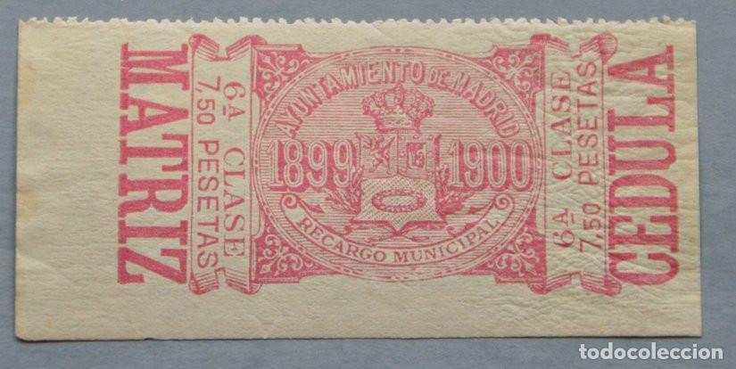 Sellos: SELLO FISCAL 1899-1900 - RECARGO MUNICIPAL DEL AYUNTAMIENTO DE MADRID - 7,50 PESETAS 6&ordf; CLASE