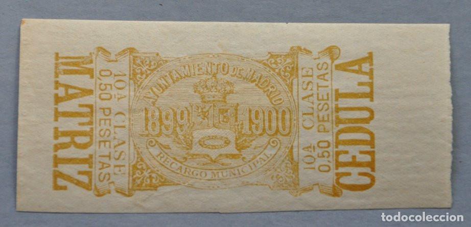 Sellos: SELLO FISCAL 1899-1900 - RECARGO MUNICIPAL DEL AYUNTAMIENTO DE MADRID - 0,50 PESETAS 10&ordf; CLASE