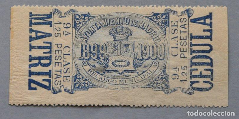 Sellos: SELLO FISCAL 1899-1900 - RECARGO MUNICIPAL DEL AYUNTAMIENTO DE MADRID - 1,25 PESETAS 9&ordf; CLASE
