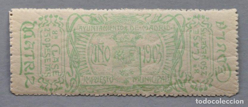 Sellos: SELLO FISCAL 1903 - IMPUESTO MUNICIPAL DEL AYUNTAMIENTO DE MADRID - 2,50 PESETAS 8&ordf; CLASE