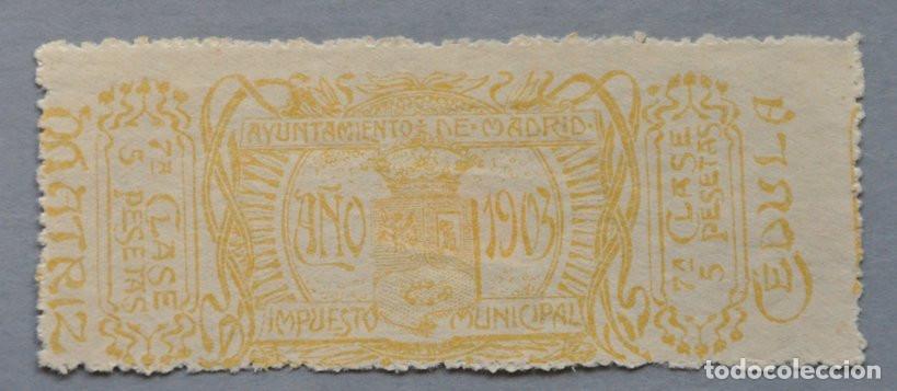 Sellos: SELLO FISCAL 1903 - IMPUESTO MUNICIPAL DEL AYUNTAMIENTO DE MADRID - 5 PESETAS 7&ordf; CLASE