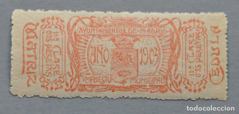 Sellos: SELLO FISCAL 1903 - IMPUESTO MUNICIPAL DEL AYUNTAMIENTO DE MADRID - 0,25 PESETAS 11&ordf; CLASE