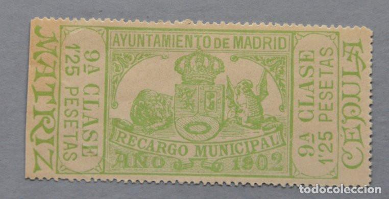 Sellos: SELLO FISCAL 1902 - RECARGO MUNICIPAL DEL AYUNTAMIENTO DE MADRID - 1,25 PESETAS 9&ordf; CLASE