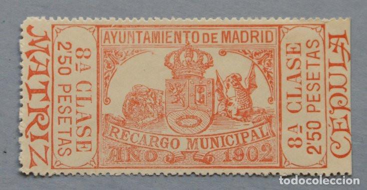 Sellos: SELLO FISCAL 1902 - RECARGO MUNICIPAL DEL AYUNTAMIENTO DE MADRID - 2,50 PESETAS 8&ordf; CLASE