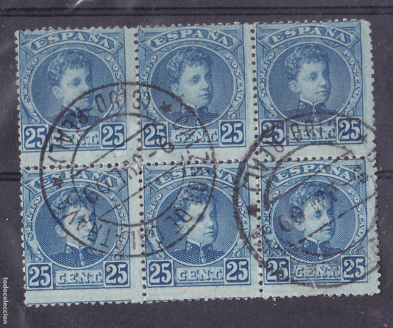 Sellos: FC-305-Alfonso XIII cadete 25 Cts Bloque 6 Usado CALZADA DE CALATRAVA Ciudad Real