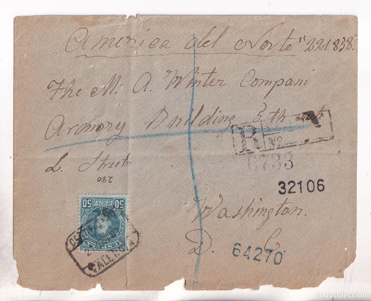 Sellos: RARO SOBRE CERTIFICADO. VALENCIA A ESTADOS UNIDOS. 1907