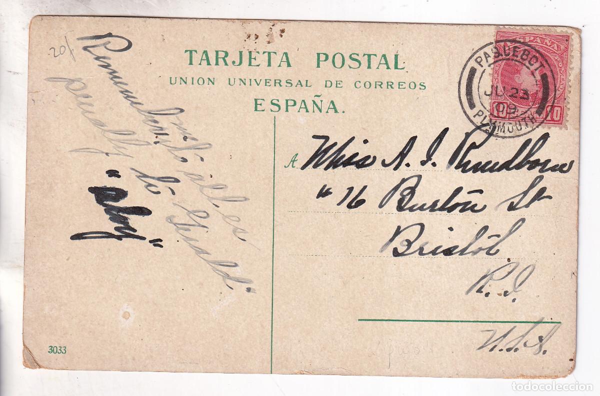 Sellos: POSTAL. LAS PALMAS A BRISTOL. 1909. PAQUEBOT PLYMOUTH. CANARIAS