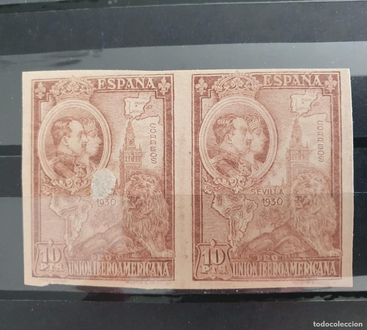 Sellos: EDIFIL 581 ** ESPA&Ntilde;A 1930 10 PESETAS SIN DENTAR PAREJA ESPA&Ntilde;A 1930