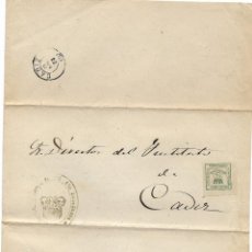 Selos: CURIOSA CARTA DE ALMERÍA A CÁDIZ, CON EDIFIL 130. FECHADOR 1857, 1873. Lote 158456478