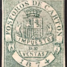 Sellos: FÓSFOROS DE CARTÓN. IMPUESTO DE VENTAS 1874. FISCALES.