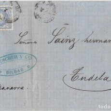 Sellos: 1870 CARTA COMPLETA FERROCARRIL BILBAO A TUDELA. FECHADOR AMBULANTE NORTE. Lote 349065984
