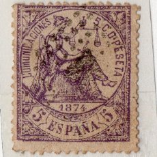Sellos: SELLO DE ESPAÑA DE 1874 REPUBLICA ALEGORIA 5 CT. MATASELLADO EDIFIL Nº 144