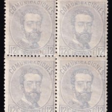Francobolli: ESPAÑA, 1872 EDIFIL Nº 122 /**/, 12 C. LILA GRISÁCEO, BLOQUE DE CUATRO, [SIN FIJASELLOS.]